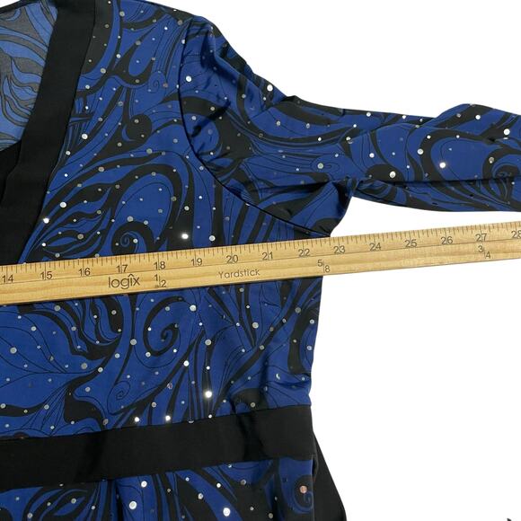 Lane Bryant Womens Blouse Size 18/20 Blue Black Silver Sparkle Tie Back Shirt - Picture 10 of 11